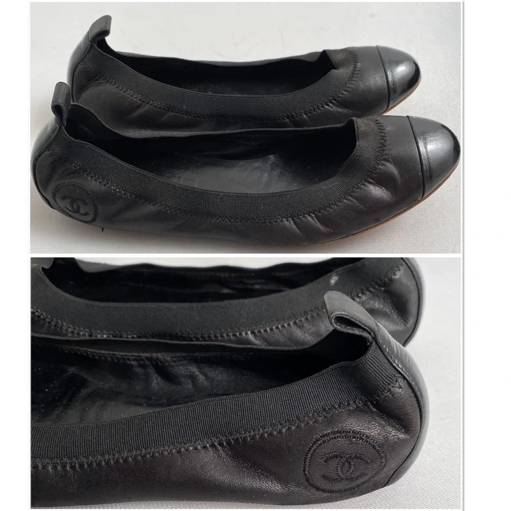 Chanel black classic elastic ballet flats 7